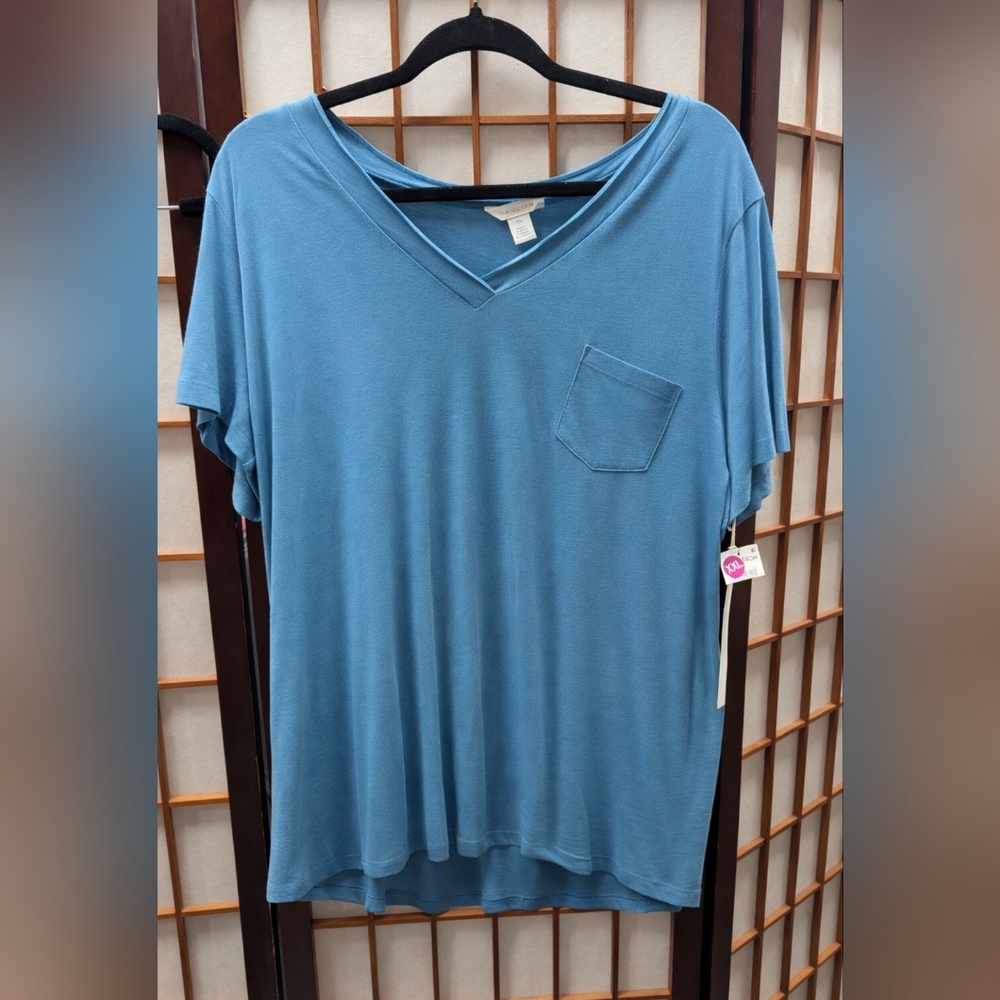 NWTs, Women's 2xl Blue Green V-Neck Pocket Tee By Caslon #B37